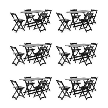 Imagem de Kit 6 Conjuntos Dobráveis 120x70 com 4 Cadeiras Preto - Móveis Britz