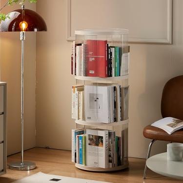 Imagem de Estantes giratórias brancas de alta qualidade de 360 graus, três camadas, organizador moderno de exibição de meados do século com várias camadas, para sala de estar, estudo, prateleira de