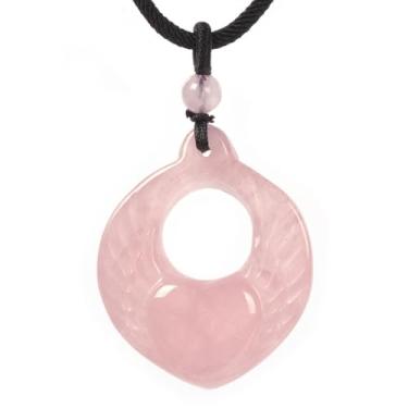 Imagem de Justinstones Pingente de coração de pedra preciosa natural asa de anjo 38 mm curativo Reiki Love Heart Wing Colar de joias 56 cm, Pedra, quartize