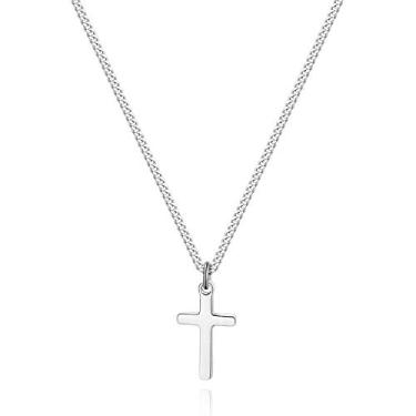 Imagem de TASBERN Colar com cruz para homens, aço inoxidável polido polido com pingente de cruz pequena, corrente cubana, presente para filho e mulher, Metal, Zircônia cúbica