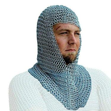 Imagem de THE ARMOUR WORLD Chainmail Coif Alumínio Decote em V | Capa de Correspondência Medieval Armadura Réplica Prata