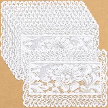 Imagem de Mimorou 8 peças de jogo americano retangular de renda para mesas de 30 x 45 cm, tapetes de mesa bordados vintage de crochê floral para cozinha, sala de jantar, chá, festa, copo de casamento, decoração