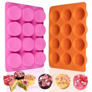Imagem de 2 peças de moldes de silicone para biscoitos, molde de silicone redondo AICMEI com 12 cavidades para Oreos cobertos de chocolate, doces, mini bolo, geleia (laranja + rosa)