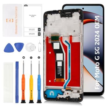 Imagem de Olivechard Tela de substituição para Motorola Moto G 5G 2024 de 6,6 polegadas com moldura LCD XT2417-1 XT2417 Montagem de tela digitalizadora sensível ao toque com ferramentas de reparo