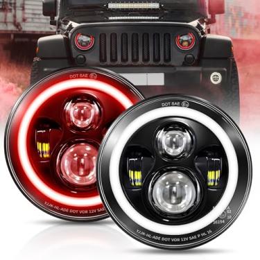 Imagem de CO LIGHT Faróis de LED de 17 cm Halo Angel Eyes Vermelho DRL Âmbar Luzes de seta Aprovadas pelo DOT H6024 Farol - Farol LED Offroad Light Angle Eyes Compatível com Wrangler JK TJ LJ Motocicleta