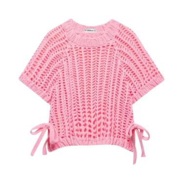 Imagem de Suéter Feminino De Tricô Grosso Cropped Com Gola O, Manga Curta, Detal