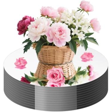 Imagem de Cunnikku Pacote com 11 mesas de espelhos redondos para centros de mesa, espelhos redondos de acrílico, bandejas para casamento, chá de bebê, festa de Natal, noivado, centros de mesa, decorações de