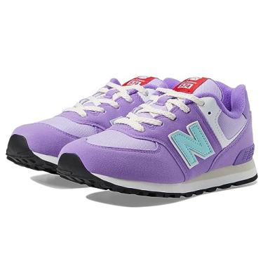 Imagem de New Balance Tênis feminino 574 V1 Heritage com cadarço, violeta crush/ciano brilhante, 2 crianças pequenas, Esmagamento violeta/ciano brilhante, 2 Little Kid