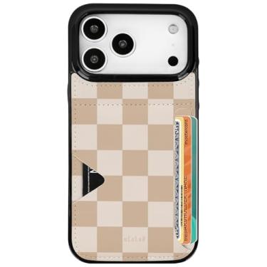Imagem de uCOLOR Capa para iPhone 17 Pro Max com suporte para cartão - Capa carteira de couro fina com suporte para cartão de crédito Moneymate 2,5 m Capa protetora com compartimento para cartão oculto (xadrez