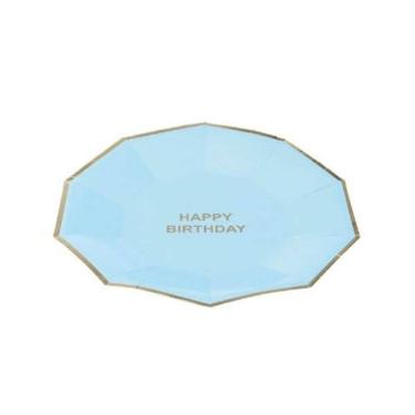 Imagem de Prato Papel Bio Happy Birthday Azul Bebe - Pct 10 Unidades