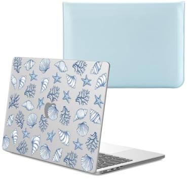 Imagem de AdorableWhimsy Capa compatível com MacBook Pro de 13 polegadas (A1706/A1708/A1989/A2159/A2338/A2251/A2289) Capa rígida transparente fosca estética concha do mar e capa azul para laptop MacBook Pro de