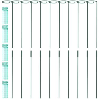Imagem de Estacas de suporte de caule, estacas de suporte de haste única com 30 clipes, gaiola de suporte de haste de jardim de estacas de jardim, meia estaca de metal redonda para haste de flor de rosa e lírio