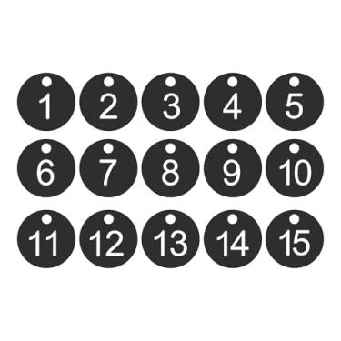 Imagem de PATIKIL 1 a 15 etiquetas numéricas, 15 peças, etiquetas redondas com número de identificação, chaveiro numerado de plástico para armários de bagagem, organizador de cabides de vendas de campo