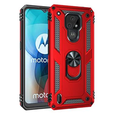 Imagem de SORAKA Capa para Motorola Moto E7 com suporte de anel, capa protetora para Motorola Moto E7, capa traseira de policarbonato rígido com placa de metal para suporte magnético de telefone e carro,