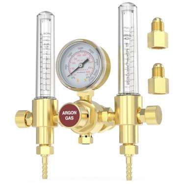 Imagem de YESWELDER Medidor de fluxo regulador de argônio de saída dupla Mig Tig, 0-4500PSI, conexão de entrada CGA580