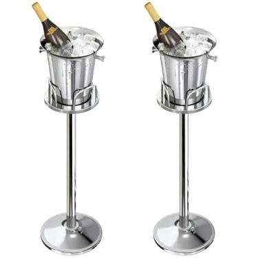 Imagem de Balde de gelo com suporte, 2 pacotes, balde de gelo em pé de aço inoxidável, balde de vinho no suporte, balde de champanhe dourado para festa, vinho, cerveja, KTV, clube, bar, churrasco, casamento