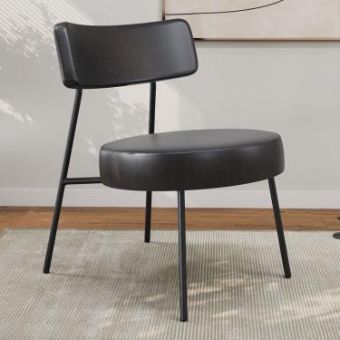 Imagem de Poltrona Decorativa Sala de Estar Kobe Estofada com Encosto Couríssimo Preto - Desk Design