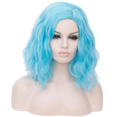 Imagem de Peruca BERON Blue Synthetic Hair Short Curly 35cm para mulheres