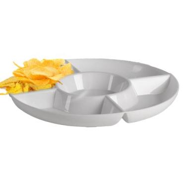 Imagem de Petisqueira Redonda P/ Salgadinhos Com 5 Divisórias Branco 28x3cm - Pa