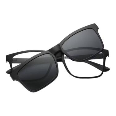 Imagem de Armação Óculos Grau Masculino Quadrada Clipon 2 Em 1 Lorenzo