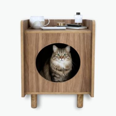 Imagem de Mesa de Cabeceira Pet em MDF 15mm Com Casinha Para Gato e Cachorro Aparador de Sala Moderno BRANCO