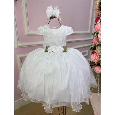 Imagem de Vestido Infantil Daminha Midi Flores Branco para Casamentos e Festas -