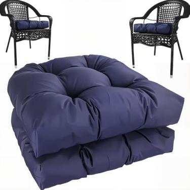 Imagem de amberr Conjunto de 2 almofadas de cadeira ao ar livre, à prova d'água para móveis de pátio, almofadas de vime para cadeira com alças ajustáveis (azul-marinho, 48 x 48 x 12,7 cm (embalagem com 2)