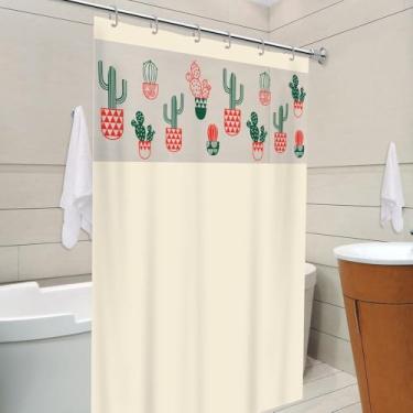 Imagem de Cortina Box 1,80x2,00m Com Ganchos Pvc Antimofo Cores e Estampas Variadas (Cactos Bege)
