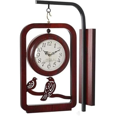 Imagem de EHVYBDX Relógio de parede decorativo silencioso relógio de parede frente e verso relógio de parede de metal mudo de madeira para casa sala de estar quarto relógio para sala de estar quarto escritório