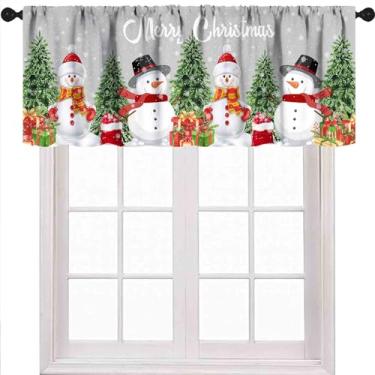 Imagem de Cortinas de árvore de Natal, Natal, boneco de neve de inverno, ramos de pinheiros, cenário de neve, feliz ano novo, cinza, pequena, janela curta, tratamentos para cozinha, café, sala de estar, 1 peça