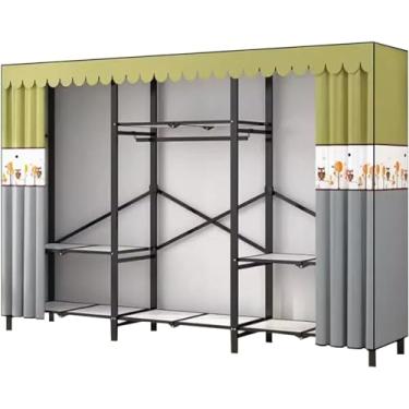 Imagem de YPDJVLTI Armário portátil grande armário de metal moldura de ferro armário com capa de pano para casa armário dobrável economiza espaço armário portátil espaçoso