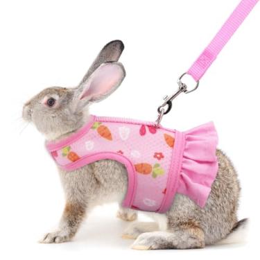 Imagem de Conjunto de coleira e arnês de coelho à prova de fuga, colete de coelho, conjunto de coleira de hamster, de malha floral, à prova de evacuação, treinamento de caminhada para animais pequenos, animais