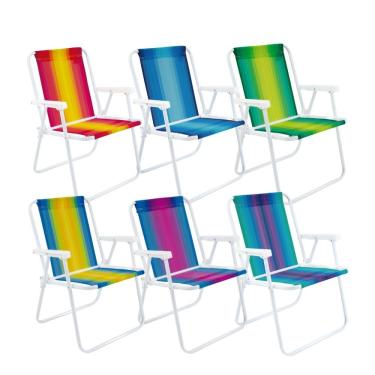 Imagem de Kit 6 Cadeira De Praia Alta Em Aço 110 Kg Cores Variadas Mor