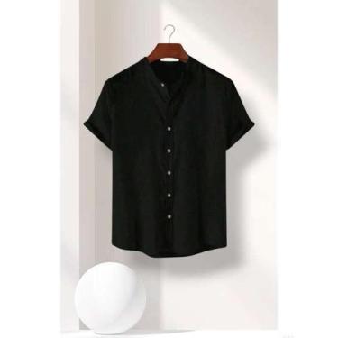 Imagem de Camisa Social Masculina Gola Padre de Luxo Com Manga Curta Slim Fit Li