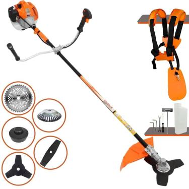 Imagem de Roçadeira VR520H Vulcan À Gasolina 52cc 2,5HP 5 Em 1 Com Carretel + Faca 2 Pontas + Faca 3 Pontas + Faca 40 Dentes de Vídea + Escova de Aço Circular