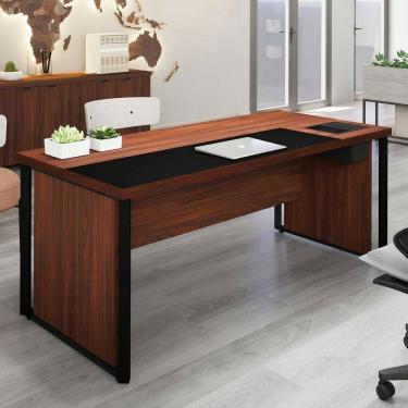 Imagem de Mesa de Escritório 180cm Diretor com Caixa de Tomadas e Porta Objetos Corporate Louro Preto /Preto