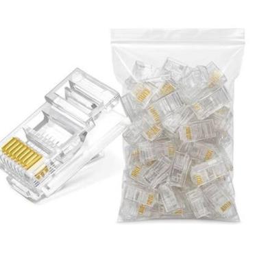 Imagem de Conector Rede Rj45 Cat5 Banhado A Ouro Pacote com 100 Un Para Cabo De 