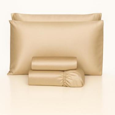 Imagem de Jogo de lençol casal queen 4 peças de cetim seda completo alto brilho 