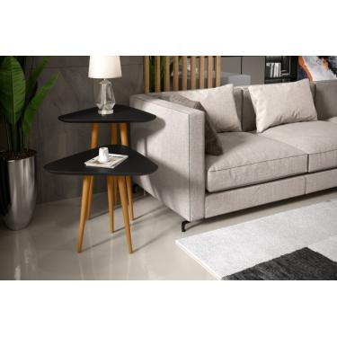 Imagem de Jogo 2 Mesas Sala Lateral e Apoio 3 Pontas Esfiha Estilo Retro Pés Palito cor Preto - Comprar Moveis em Casa