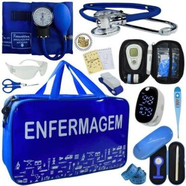 Imagem de Kit Bolsa Cores Aparelho Pressao Esfigmomanometro Medidor de Glicose C