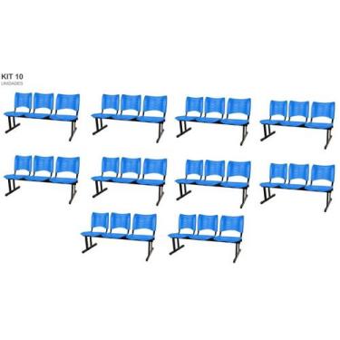 Imagem de Kit com 10 Cadeiras Longarina PLÁSTICA 03 Lugares Cor Azul Mastcmol