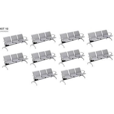 Imagem de Kit com 10 Cadeiras Longarina Aeroporto Cromada 3 Lugares - TM