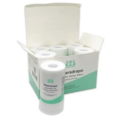 Imagem de Esparadrapo Branco Impermeável Wiltex 100Mmx4,5M 6 Unidades