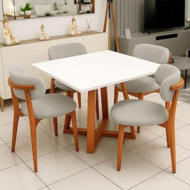 Imagem de Mesa de Jantar 90cm Quadrada com 4 Cadeiras Base em Madeira Natural - 