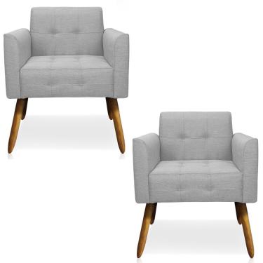 Imagem de Kit 2 Poltronas Decorativas Pés Palito Karen Linho Cinza - Gran Belo