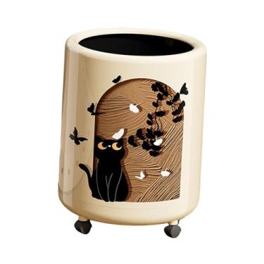 Imagem de FytStycale Lixeira de bolinhas, lata de lixo de 12 litros com rodas, cesto de lixo descoberto, lixeira de reciclagem para sala de estar, dormitório, Padrão de Gato