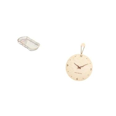 Imagem de Fenteer Bandeja de Servir Comida Moderna E Minimalista E Relógio de Parede Decorativo de Madeira para Banheiro, Penteadeira, Quarto, Escritório, Casa, Café, C