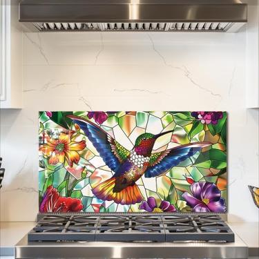 Imagem de fzxwyishu Cobertura traseira de cozinha de vidro temperado, tampa superior traseira de fogão, azulejo respingo, capa de pia de cozinha beija-flor, proteção contra respingos, decoração de cozinha