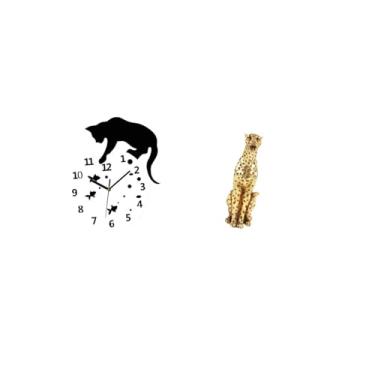Imagem de Fenteer Relógio de Parede Chita Silencioso, Escultura Animal, Movimento Silencioso, Peça Central de Mesa Decorativa, Ornamento Analógico para Sala de Estar, E