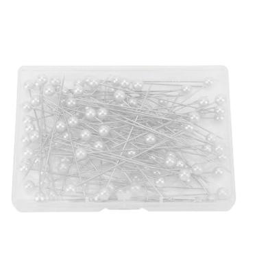 Imagem de Pinos de cabeça de bola perolados de luxo delicados pinos retos decorativos para arranjos florais Corsage tecido artesanato acrílico aço inoxidável 6,5 cm 100 peças com caixa de armazenamento (branco)